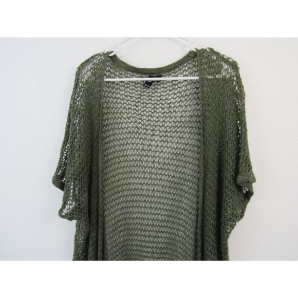 Windsor Large Olive Green Open Knit Crochet Open Front Cardigan Duster Fringe - Picture 4 of 4